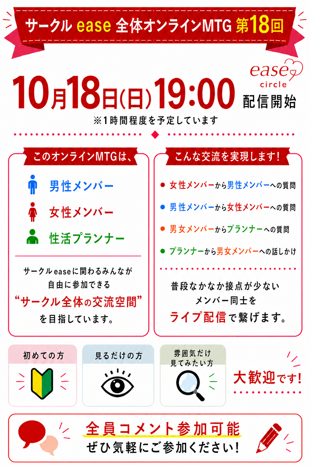 サークルease全体オンラインMTG第18回 10月18日(日)19時配信開始